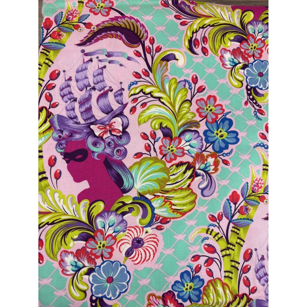 Tula Pink Parisville Deja Vu Cameo Fabric Free Spirit 2.5 yards Pink Aqua Cotton